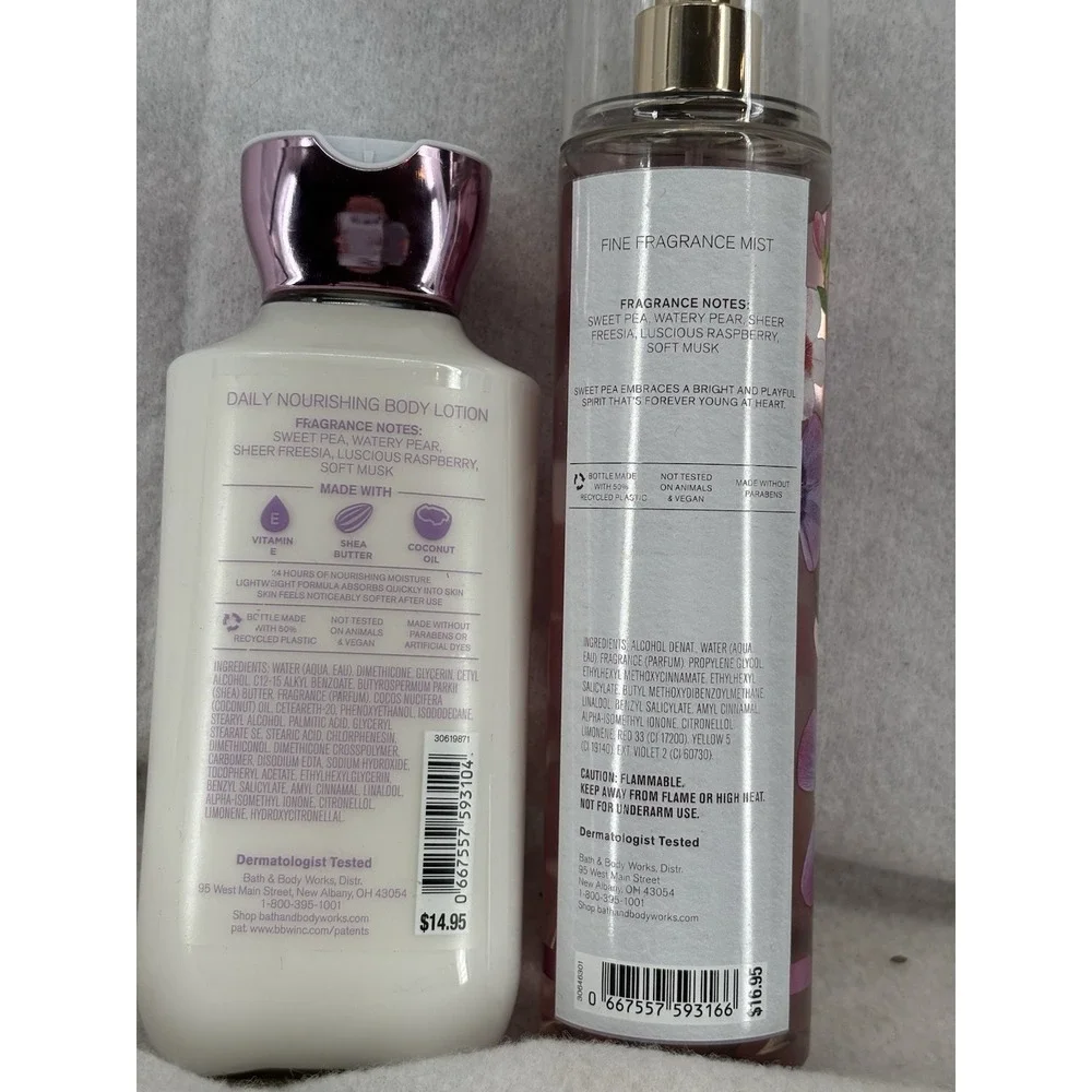 Bath & Body Works SWEET PEA Body Lotion & Fragrance Mist Set 8 fl oz (2 Pack)